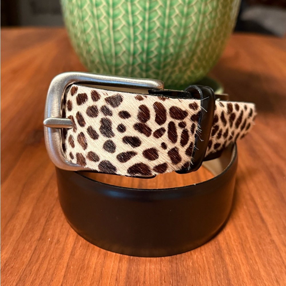 Linea Pelle by Mira K Leopard Cowhide and Black Leather Belt Sz Sm